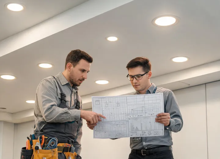 Lighting engineer reviewing photometric plan